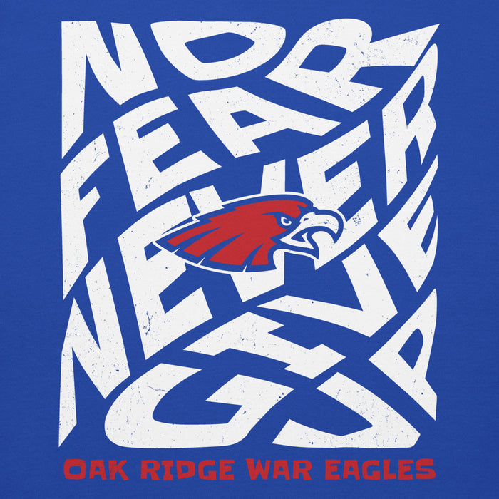 Close-up view of Oak Ridge High School War Eagles Royal Blue Premium Unisex Hoodie 236