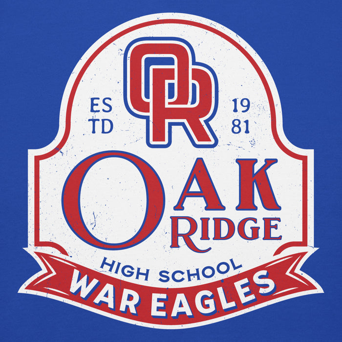 Close-up view of Oak Ridge High School War Eagles Royal Blue Premium Unisex Hoodie 219