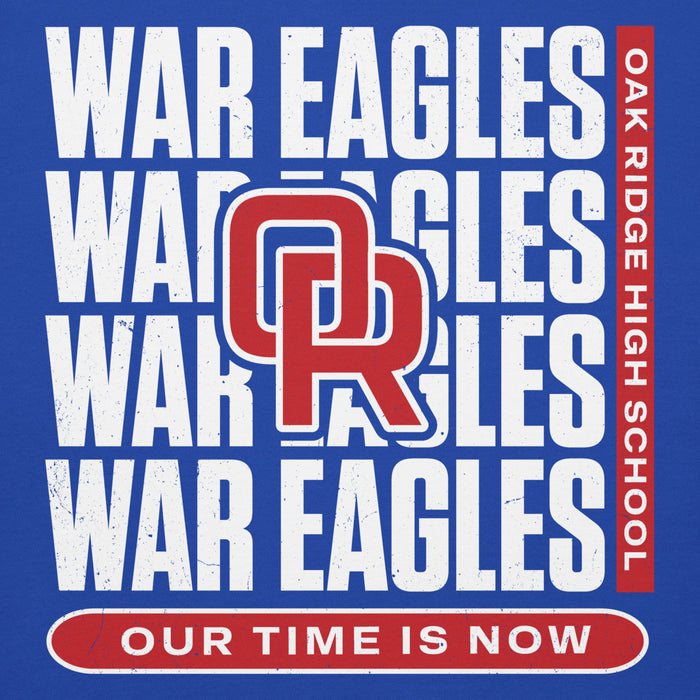 Close-up view of Oak Ridge High School War Eagles Royal Blue Premium Unisex Hoodie 235
