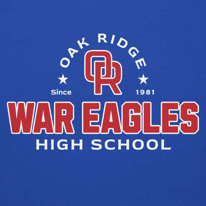 Close-up view of Oak Ridge High School War Eagles Royal Blue Premium Unisex Hoodie 222