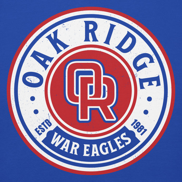 Close-up view of Oak Ridge High School War Eagles Royal Blue Premium Unisex Hoodie 220