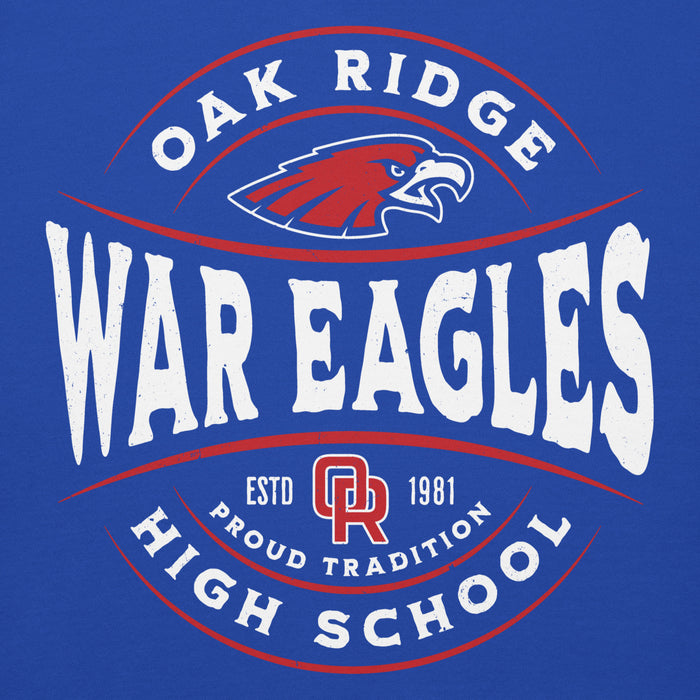Close-up view of Oak Ridge High School War Eagles Royal Blue Premium Unisex Hoodie 218