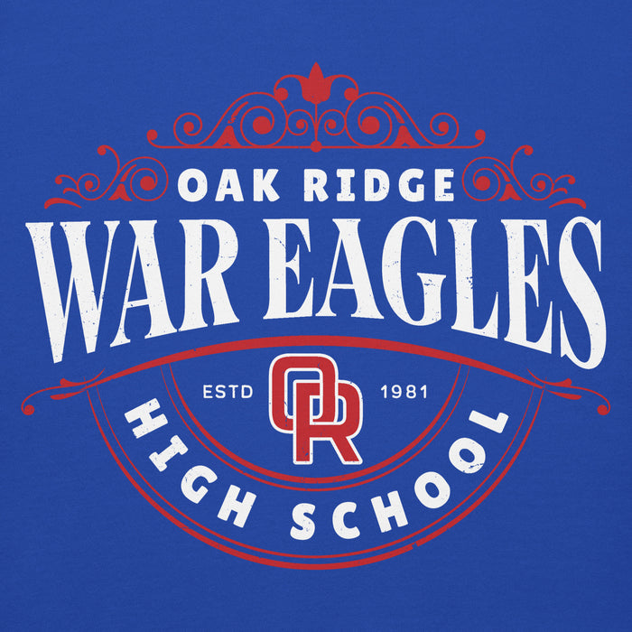 Close-up view of Oak Ridge High School War Eagles Royal Blue Premium Unisex Hoodie 211