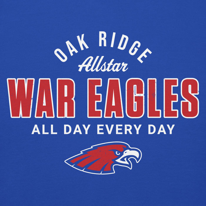 Close-up view of Oak Ridge High School War Eagles Royal Blue Premium Unisex Hoodie 040