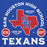 A blue graphic design featuring a red outline of Texas with blue and white 'SH' lettering in the center, surrounded by white text reading 'SAM HOUSTON HIGH SCHOOL' and 'TEXANS,' plus smaller red and white circular elements. Sam Houston High School Texans Royal Blue Premium Unisex Hoodie 208