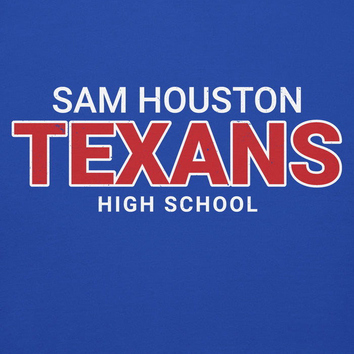 Close-up view of Sam Houston High School Texans Royal Blue Premium Unisex Hoodie 002