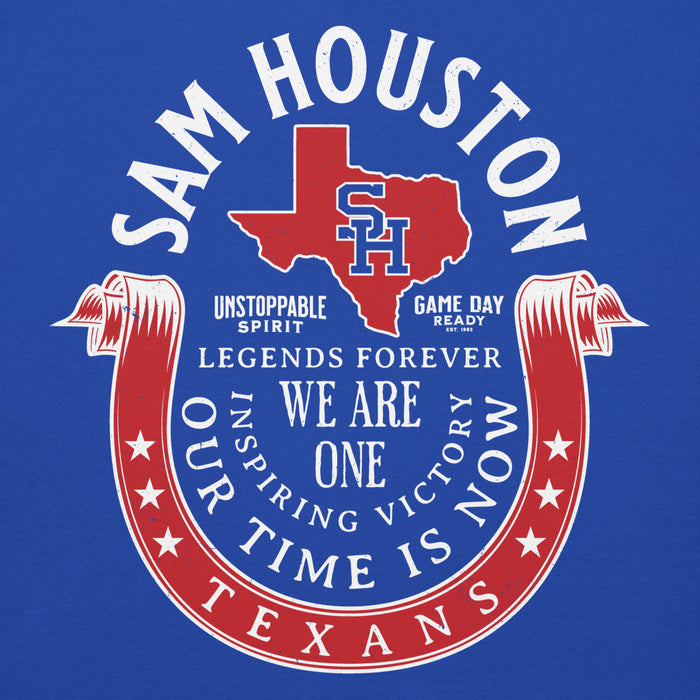 Close-up view of Sam Houston High School Texans Royal Blue Premium Unisex Hoodie 229