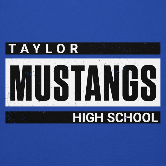 Close-up view of Taylor High School Mustangs Royal Blue Premium Unisex Hoodie 098