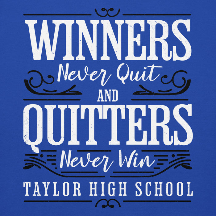 Close-up view of Taylor High School Mustangs Royal Blue Premium Unisex Hoodie 237