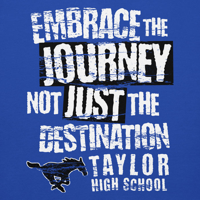 Close-up view of Taylor High School Mustangs Royal Blue Premium Unisex Hoodie 232