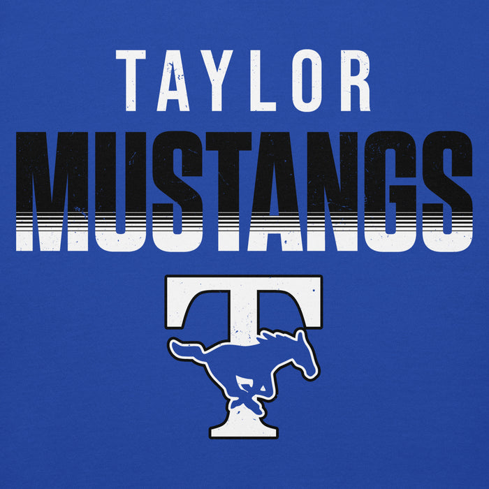 Close-up view of Taylor High School Mustangs Royal Blue Premium Unisex Hoodie 024