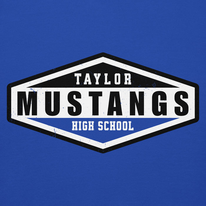 Close-up view of Taylor High School Mustangs Royal Blue Premium Unisex Hoodie 009