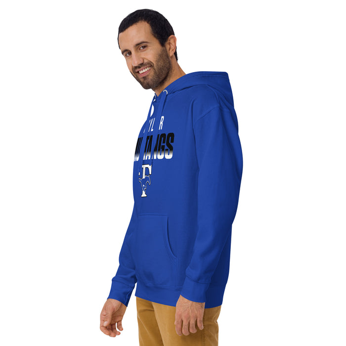 Man wearing Taylor High School Mustangs Royal Blue Premium Unisex Hoodie 024