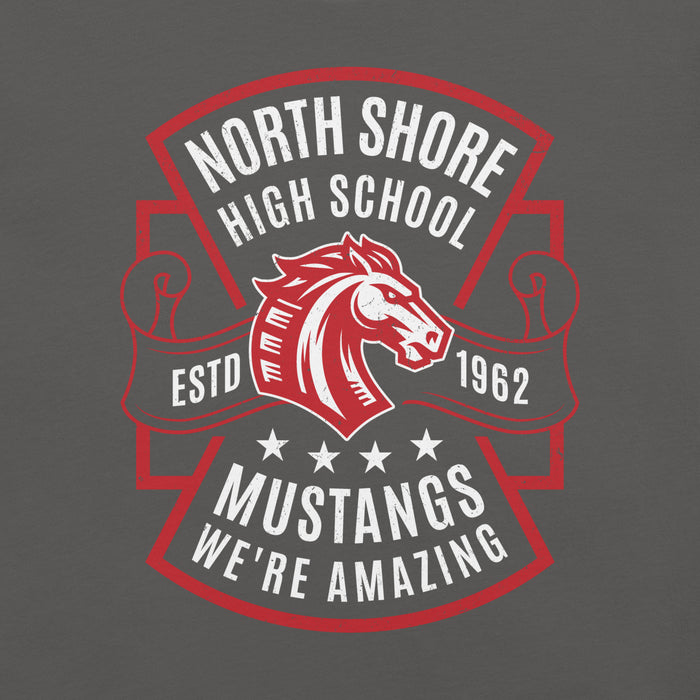 Close-up view of North Shore High School Mustangs Dark Grey Premium Unisex T-shirt 207