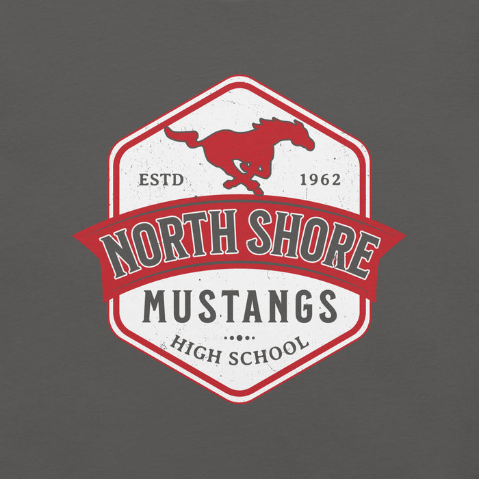 Close-up view of North Shore High School Mustangs Dark Grey Premium Unisex T-shirt 209