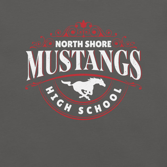 Close-up view of North Shore High School Mustangs Dark Grey Premium Unisex T-shirt 211