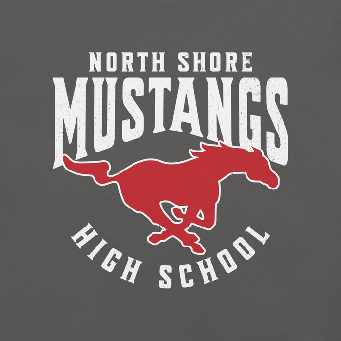 Close-up view of North Shore High School Mustangs Dark Grey Premium Unisex T-shirt 213