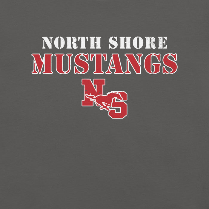 Close-up view of North Shore High School Mustangs Dark Grey Premium Unisex T-shirt 222