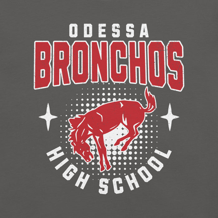 Close-up view of Odessa High School Bronchos Dark Grey Premium Unisex T-shirt 204