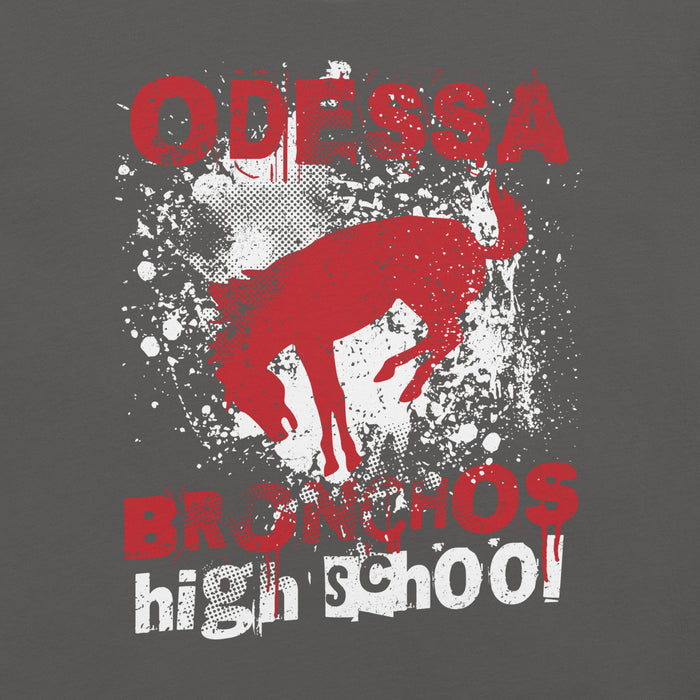 Close-up view of Odessa High School Bronchos Dark Grey Premium Unisex T-shirt 205