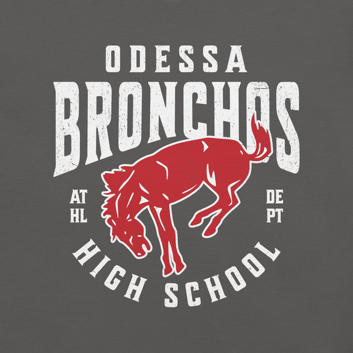 Close-up view of Odessa High School Bronchos Dark Grey Premium Unisex T-shirt 213