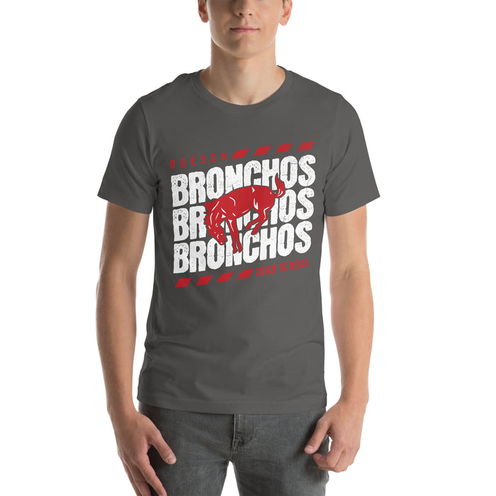 Man wearing Odessa High School Bronchos Dark Grey Premium Unisex T-shirt 223