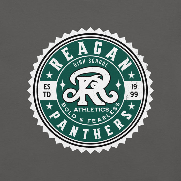 Close-up view of Reagan High School Rattlers Dark Grey Premium Unisex T-shirt 203