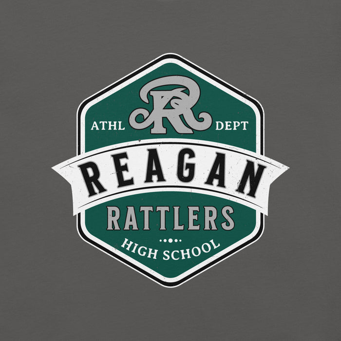 Close-up view of Reagan High School Rattlers Dark Grey Premium Unisex T-shirt 209 