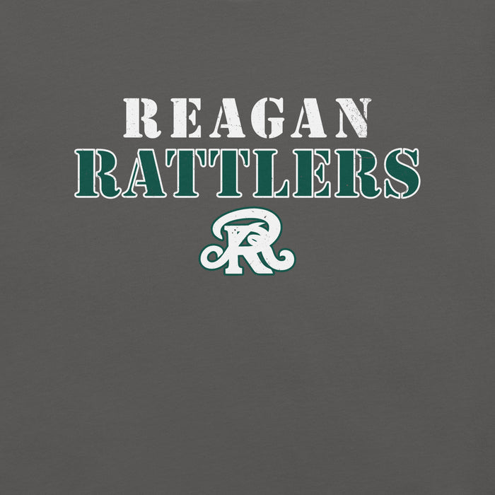 Close-up view of Reagan High School Rattlers Dark Grey Premium Unisex T-shirt 222