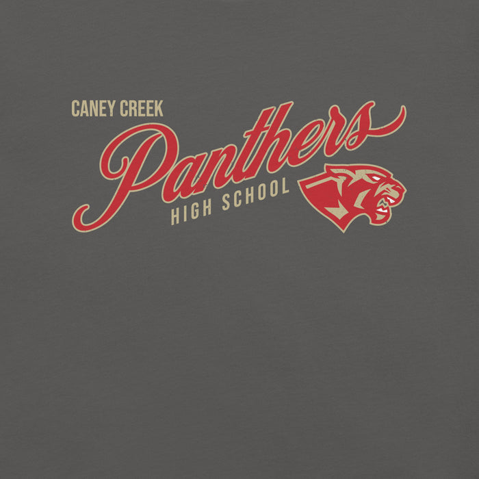 Close-up view of Caney Creek High School Panthers Dark Grey Premium Unisex T-shirt 202