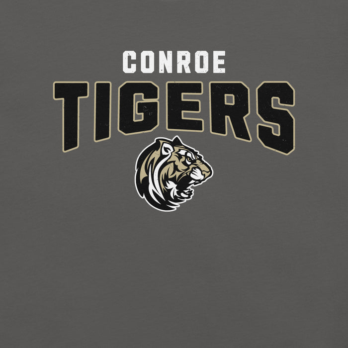 Close-up view of Conroe High School Tigers Asphalt Premium Unisex T-shirt 210