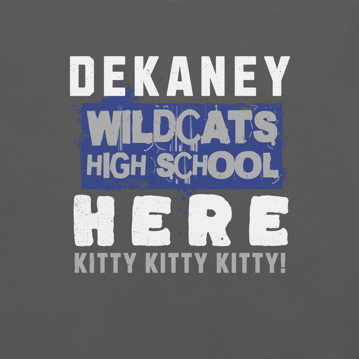 Close-up view of Dekaney High School Wildcats Asphalt Grey Premium Unisex T-shirt 231