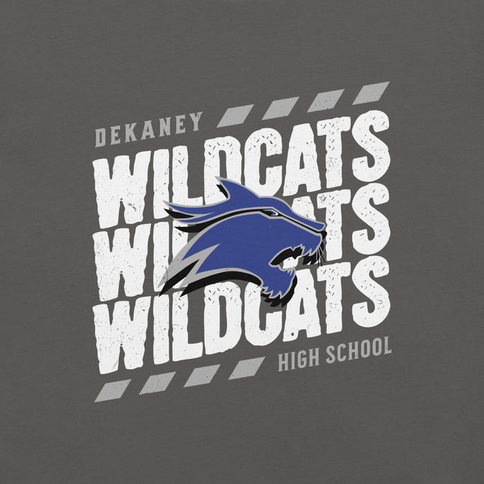 Close-up view of Dekaney High School Wildcats Asphalt Grey Premium Unisex T-shirt 223