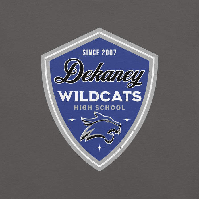 Close-up view of Dekaney High School Wildcats Asphalt Grey Premium Unisex T-shirt 225