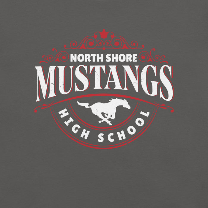 Close-up view of North Shore High School Mustangs Dark Grey Premium Unisex T-shirt 211