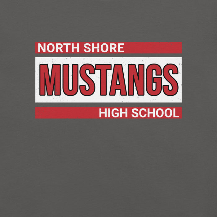 Close-up view of North Shore High School Mustangs Dark Grey Premium Unisex T-shirt 098