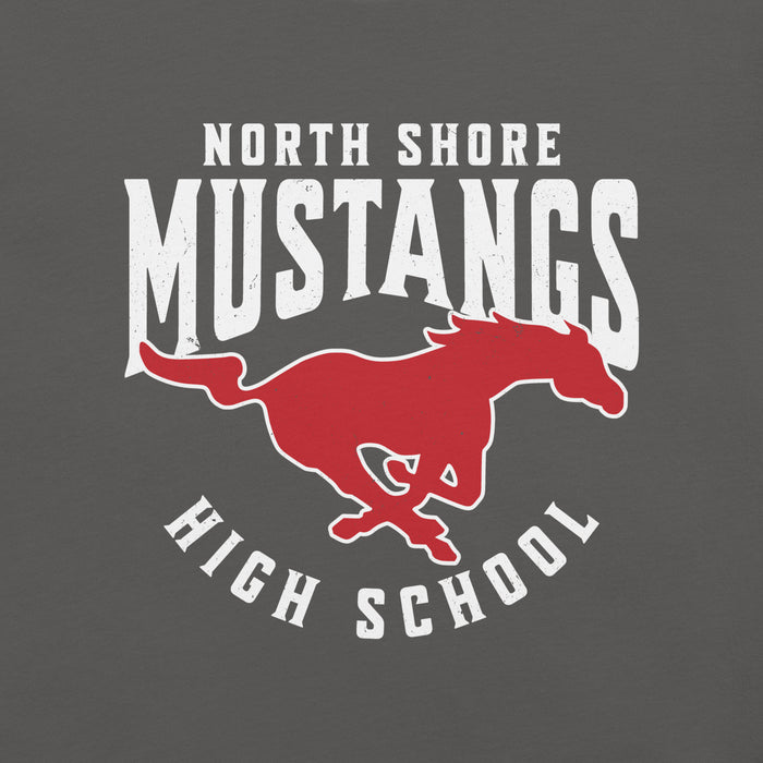 Close-up view of North Shore High School Mustangs Dark Grey Premium Unisex T-shirt 213