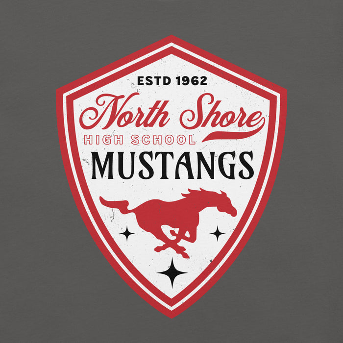 Close-up view of North Shore High School Mustangs Dark Grey Premium Unisex T-shirt 225