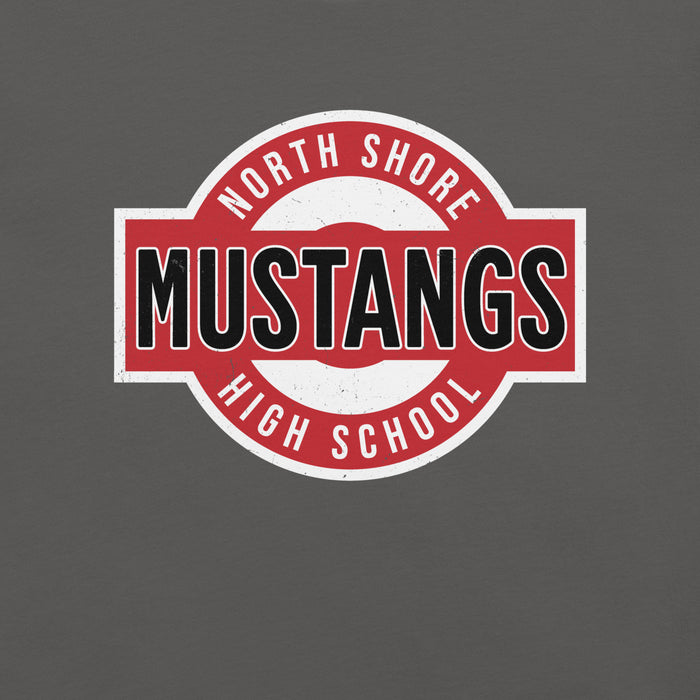 Close-up view of North Shore High School Mustangs Dark Grey Premium Unisex T-shirt 011