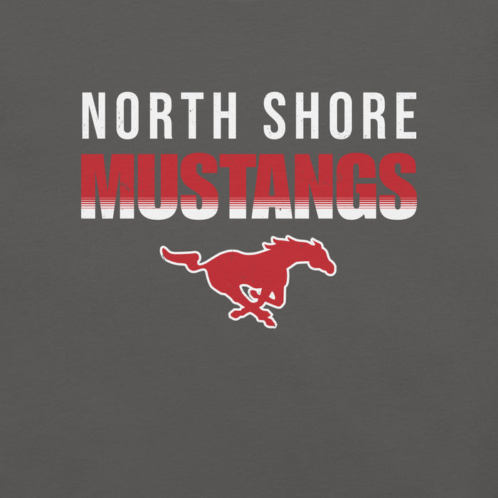 Close-up view of North Shore High School Mustangs Dark Grey Premium Unisex T-shirt 024