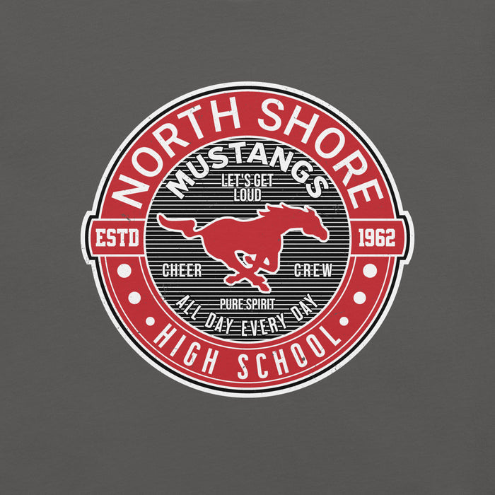 Close-up view of North Shore High School Mustangs Dark Grey Premium Unisex T-shirt 224