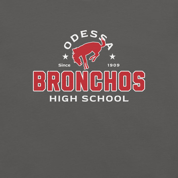Close-up view of Odessa High School Bronchos Dark Grey Premium Unisex T-shirt 222