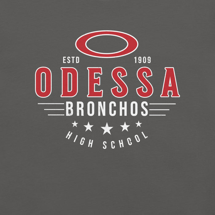 Close-up view of Odessa High School Bronchos Dark Grey Premium Unisex T-shirt 217