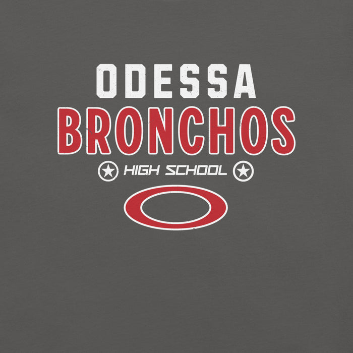 Close-up view of Odessa High School Bronchos Dark Grey Premium Unisex T-shirt 003