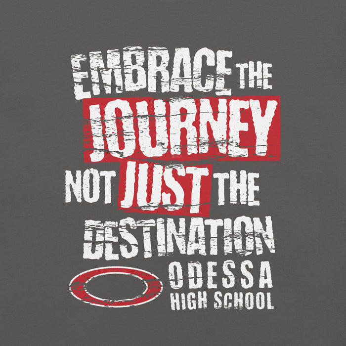 Close-up view of Odessa High School Bronchos Dark Grey Premium Unisex T-shirt 232