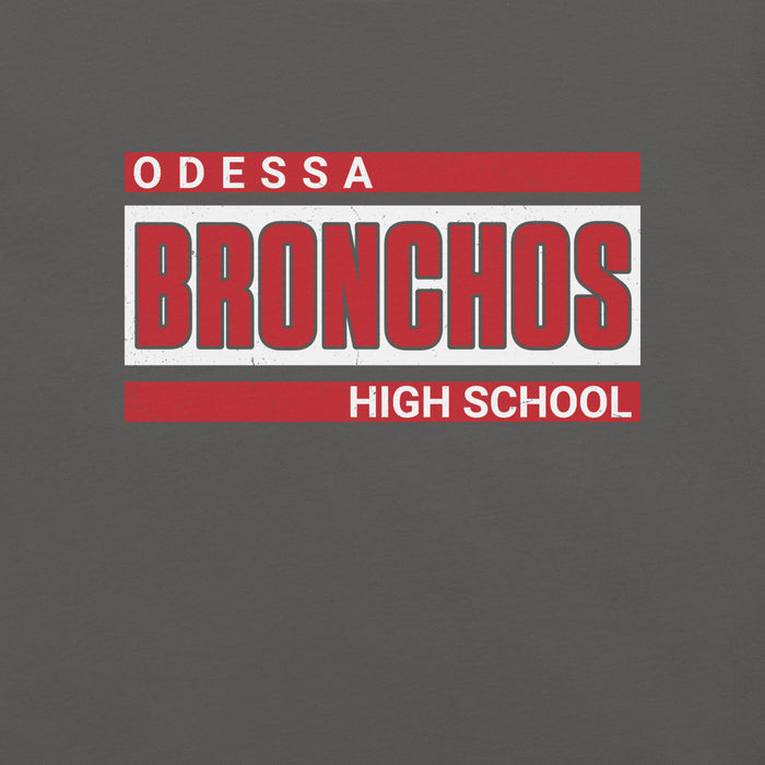 Close-up view of Odessa High School Bronchos Dark Grey Premium Unisex T-shirt 098