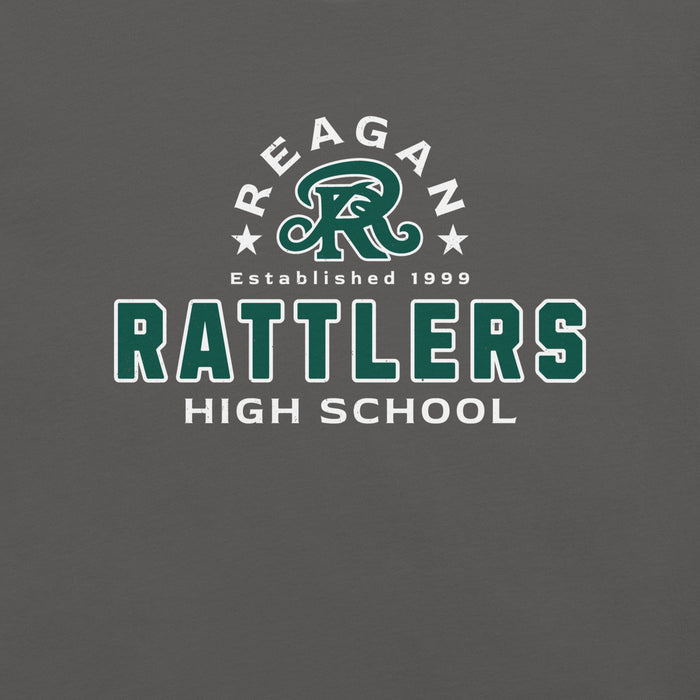 Reagan Rattlers High School logo on a dark gray background - premium t-shirt design 222