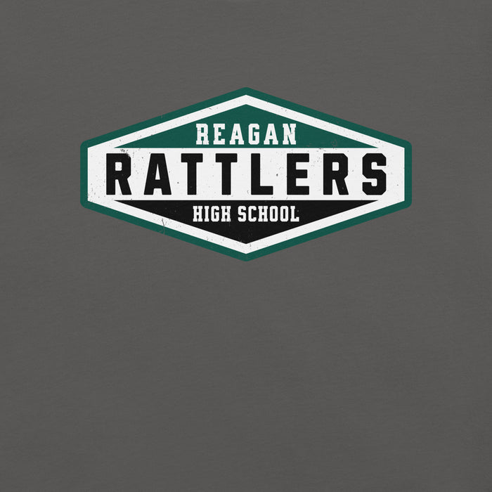 Hexagonal 'Reagan Rattlers High School' logo on a gray background - premium t-shirt design 009