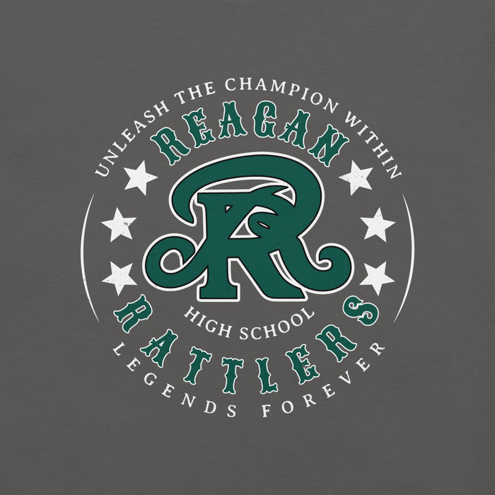 T-shirt design with 'Reagan High School Rattlers' text and logo on a dark gray background - premium t-shirt design 214