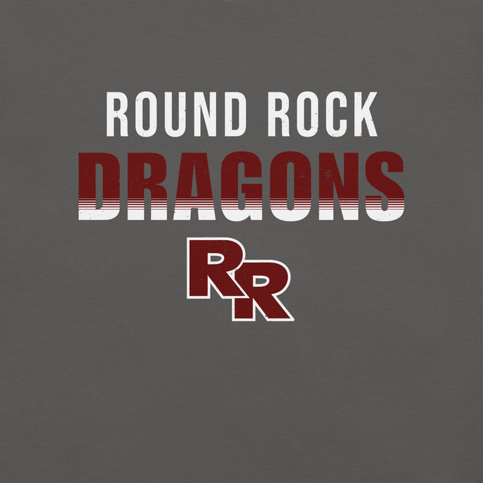 Close-up view of Round Rock High School Dragons Dark Grey Premium Unisex T-shirt 024